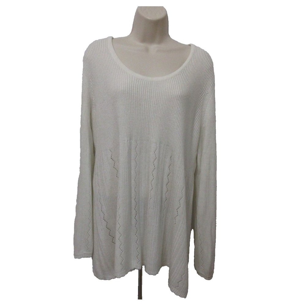 Cato Woman Tunic Sweater Plus Size 22/24W White Pullover Scoop Neck Ribbed Knit